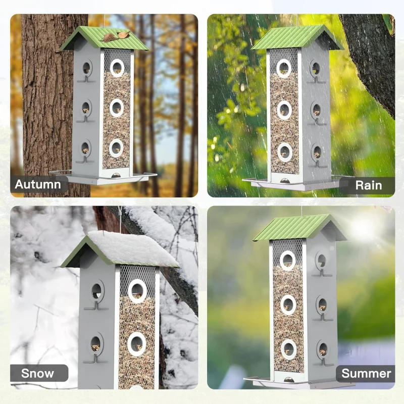 吊り下げ式鳥用フィーダー、金属製、耐候性屋根と種子トレイ付き12ポートフィンチフィーダー、容量2.8ポンド アザミB