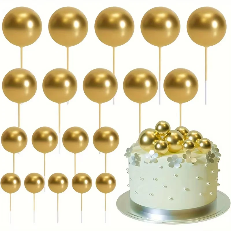 20 Stuks Cake Goud Zilver Bal Gelukkige Verjaardag Cake Topper DIY Cupcake Vlag Bruiloft Kerst Bal Decor Baby Verjaardag Decoratie