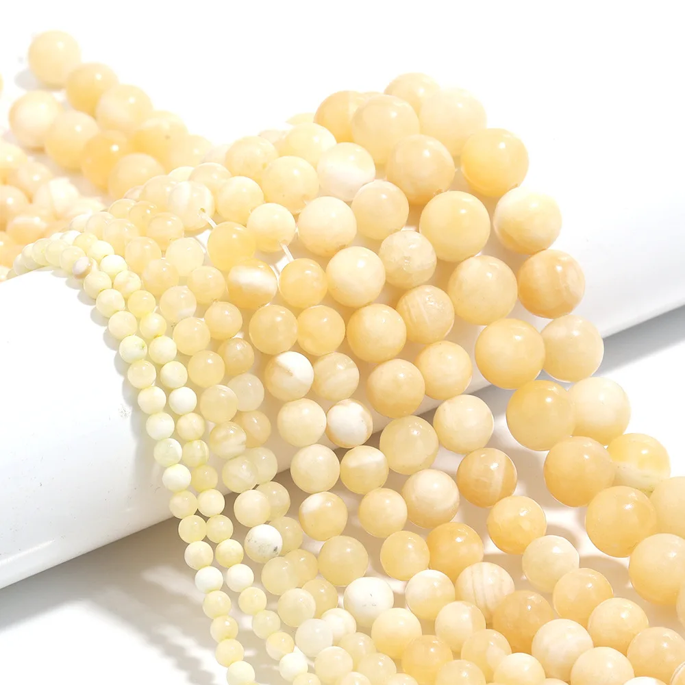1 Strand Natural Stone Yellow Jade Beads Round Genuine Stone Beading Loose Gemstone for DIY Bracelet Necklace Jewelry Making