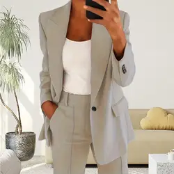 Lady Commute Clothes Elegant Women's Suit Set with Mid Length Cardigan High Waist Trousers Formal Office Attire for Ladies