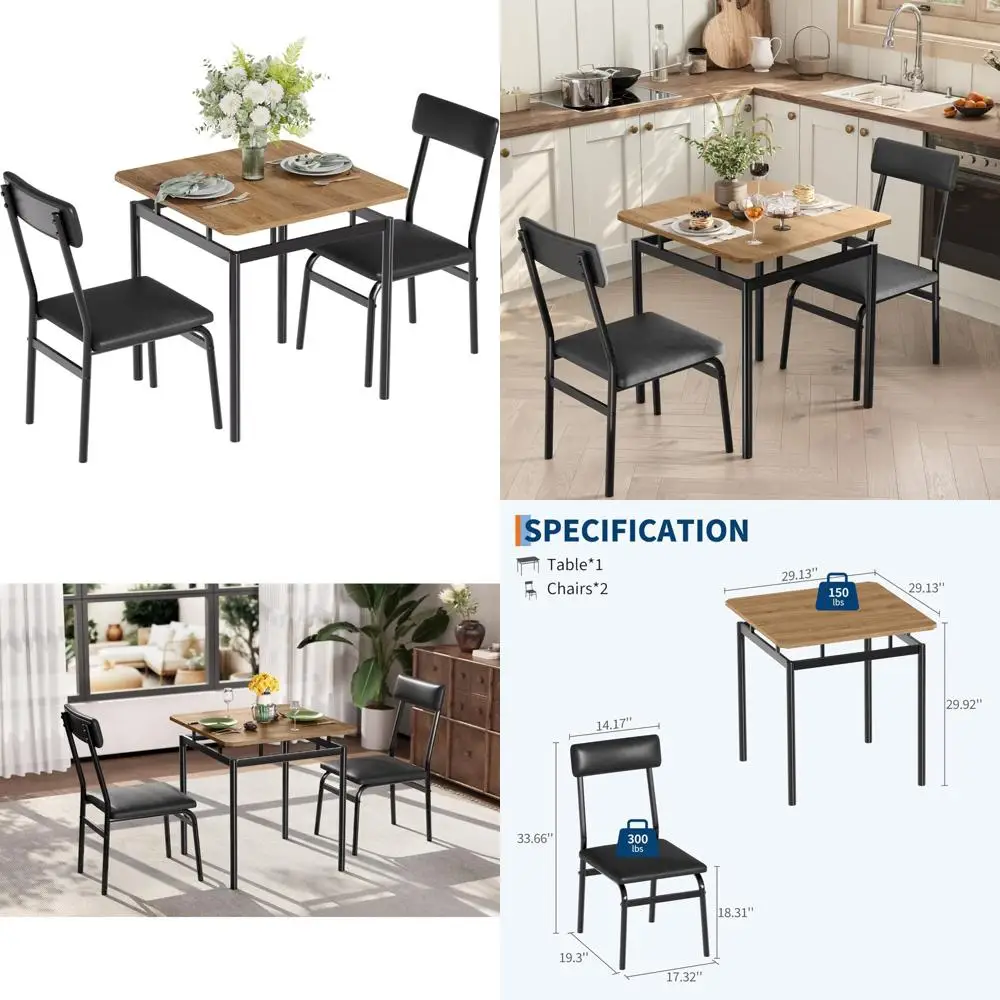 

Modern Wooden 3-Piece Dining Set with 2 PU Upholstered Chairs, Metal Frame, Perfect for Small Spaces