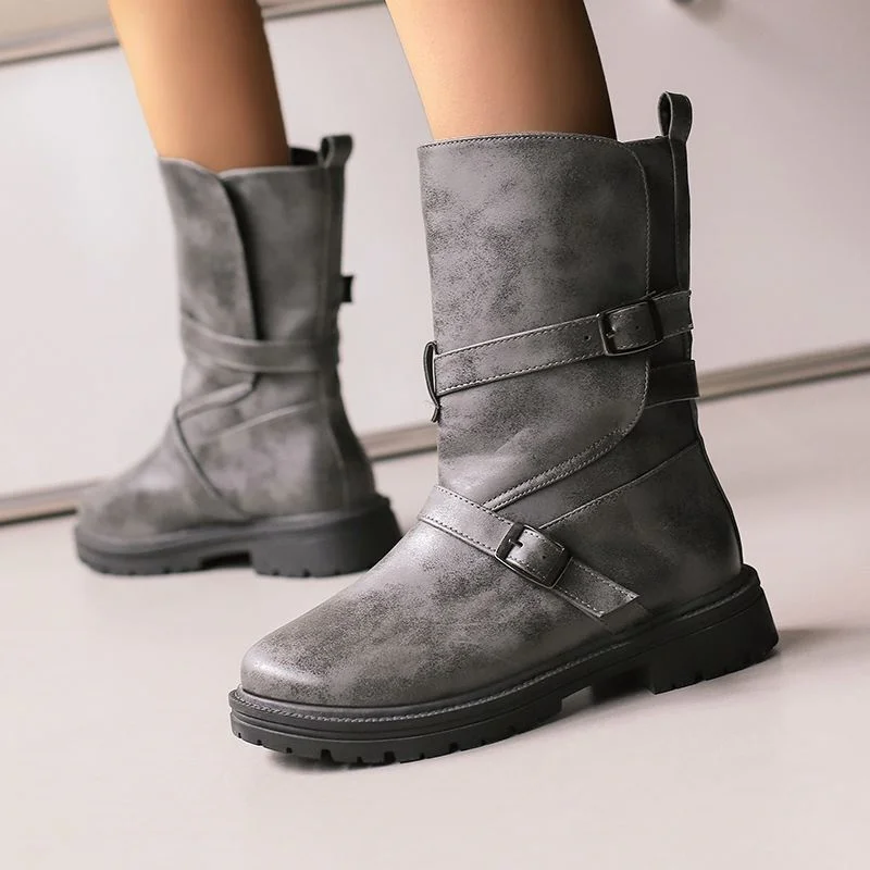 

ORCHALISA 2025 Women's Ankle Booties Vintage Round Toe 4cm Thick Heel Slip-On Size 46-48 Daily Hiking Style Autumn winter boots