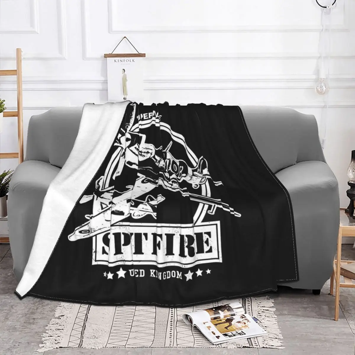 WW2 Aircraft Blanket Supermarine Spitfire Airplane Fleece Plush Autumn/Winter Cute Throw Blankets For Sofa Plush Thin Quilt