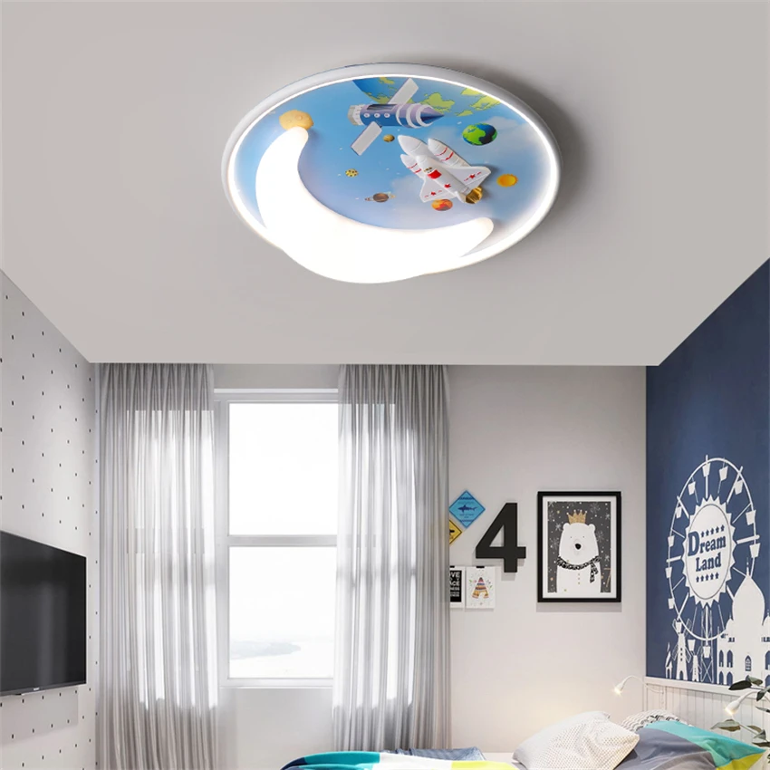 Nordic kids room ceiling lights space astronaut spaceship lights bedroom study dimming lamps modern