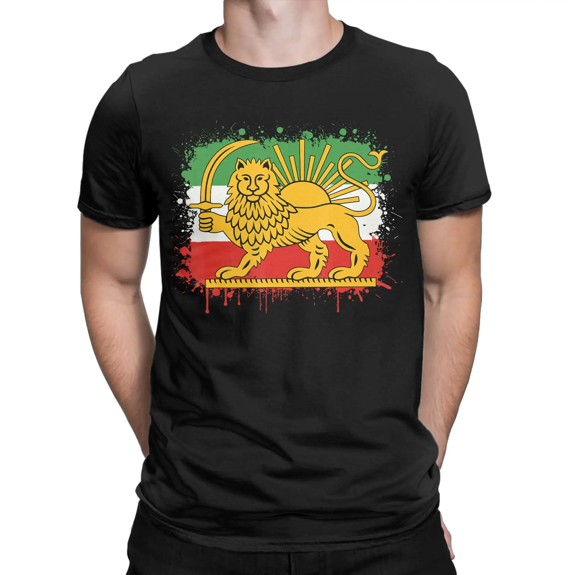 

Shir o Khorshid Persia Lion and Sun Iran T-Shirts Men Casual Pure Cotton Tee Shirt Round Collar Short Sleeve T Shirt