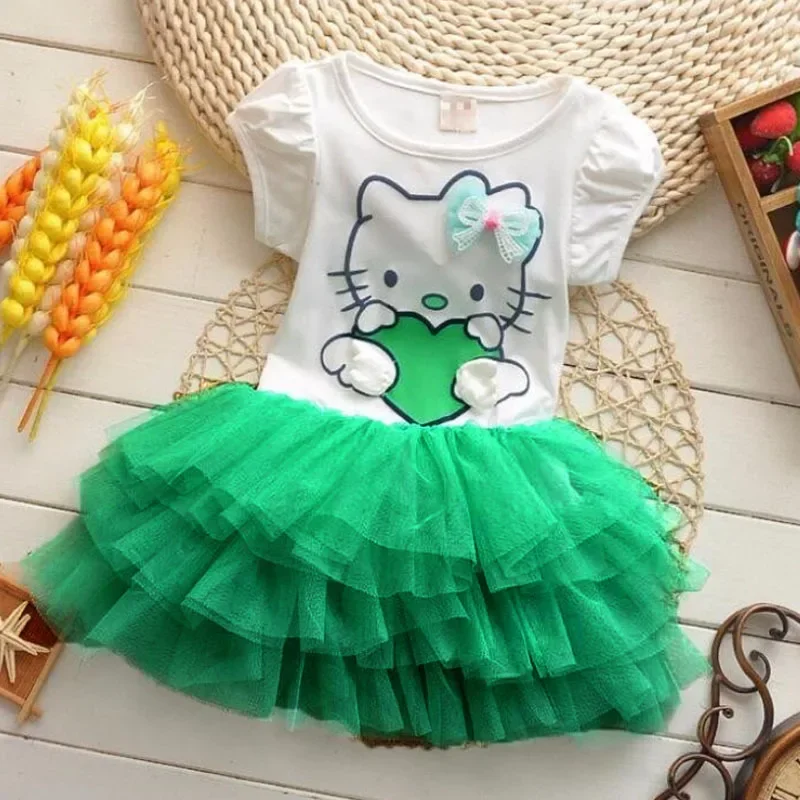 Sanrio hello kitty girls dress summer cute cartoon short-sleeved mesh cake dress princess dress tutu skirt