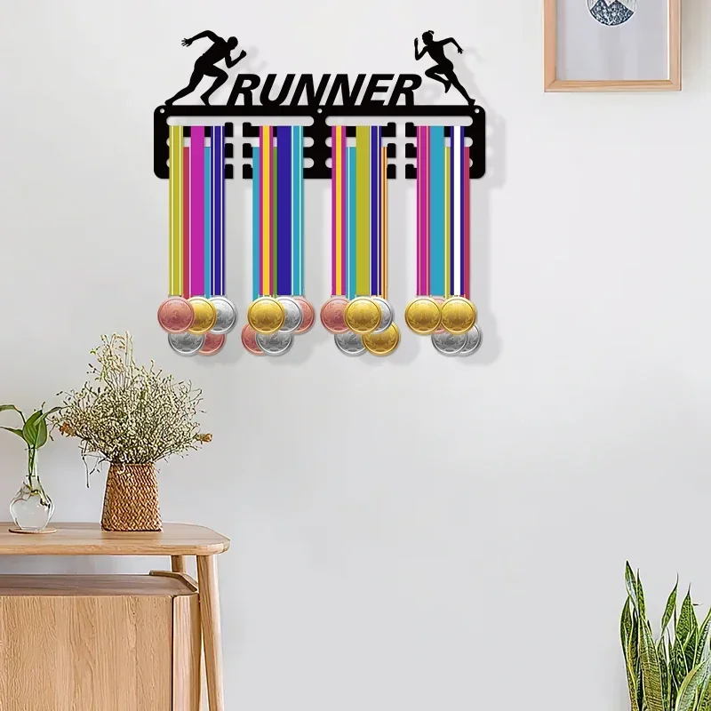 Creative Non-Perforated Iron Running Medal Hanging Rack - Stylish Home Decor for Sports Awards and Organizers