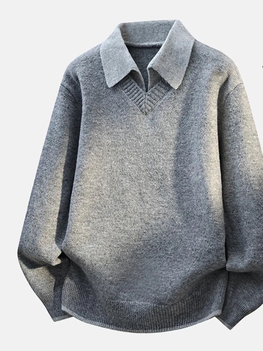 

Мужской повседневный вязаный свитер-пуловер с эффектом двухслойности, однотонный, универсальный, с длинным рукавом, круглым вырезом, осенне-зимний, утепленный