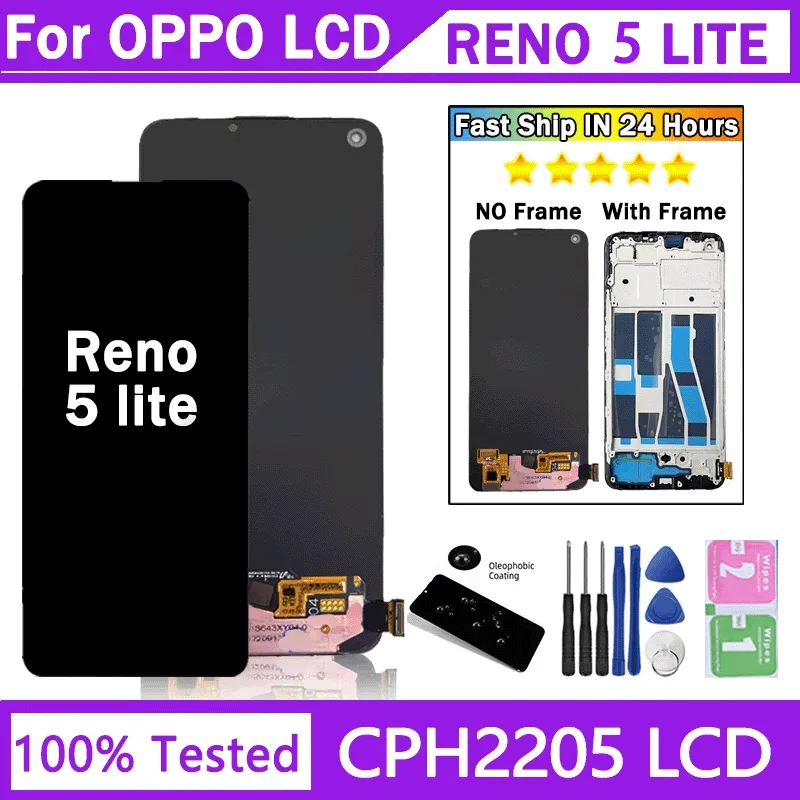 6.  43'' AMOLED Ekran Dotykowy LCD Digitizer Zestaw do OPPO Reno5 Lite CPH2205 LCD z czytnikiem linii papilarnych do OPPO Reno 5 Lite 5Lite