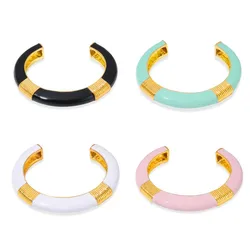 Pink Green Enamel Open Bracelet Women's Stainless Steel Gold Plated Vintage Bangle Luxury Designer Jewelry Accessories Gift