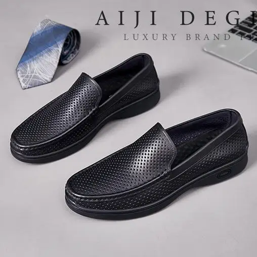 

Retro All Genuine Leather Men's Shoes Casual Cowhide Shoes Black Breathable sandals