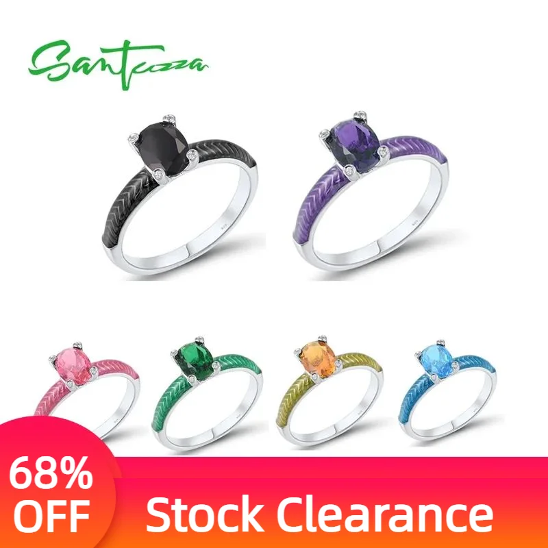 

SANTUZZA Pure 925 Sterling Silver Rings For Women Multicolor Stones White CZ Stackable Ring Trendy Fine Jewelry Handmade Enamel
