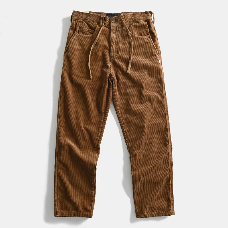 2025 outono novo americano retro pesado veludo calças casuais masculino simples 100% algodão lavado cordão calças retas