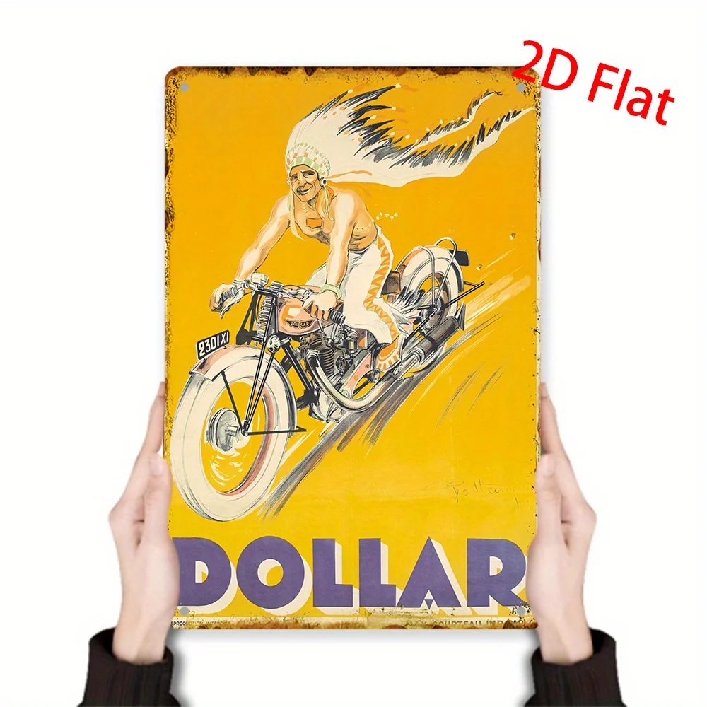 Vintage Motorcycle Ride Metal Sign -  Waterproof & Dustproof Wall Art, Retro Dollar Design with Angelic Rider Winged Design, P