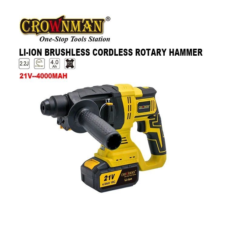 CROWNMAN Power 21V Lithium Battery Impact Brushless Cordless Rotary Hammer