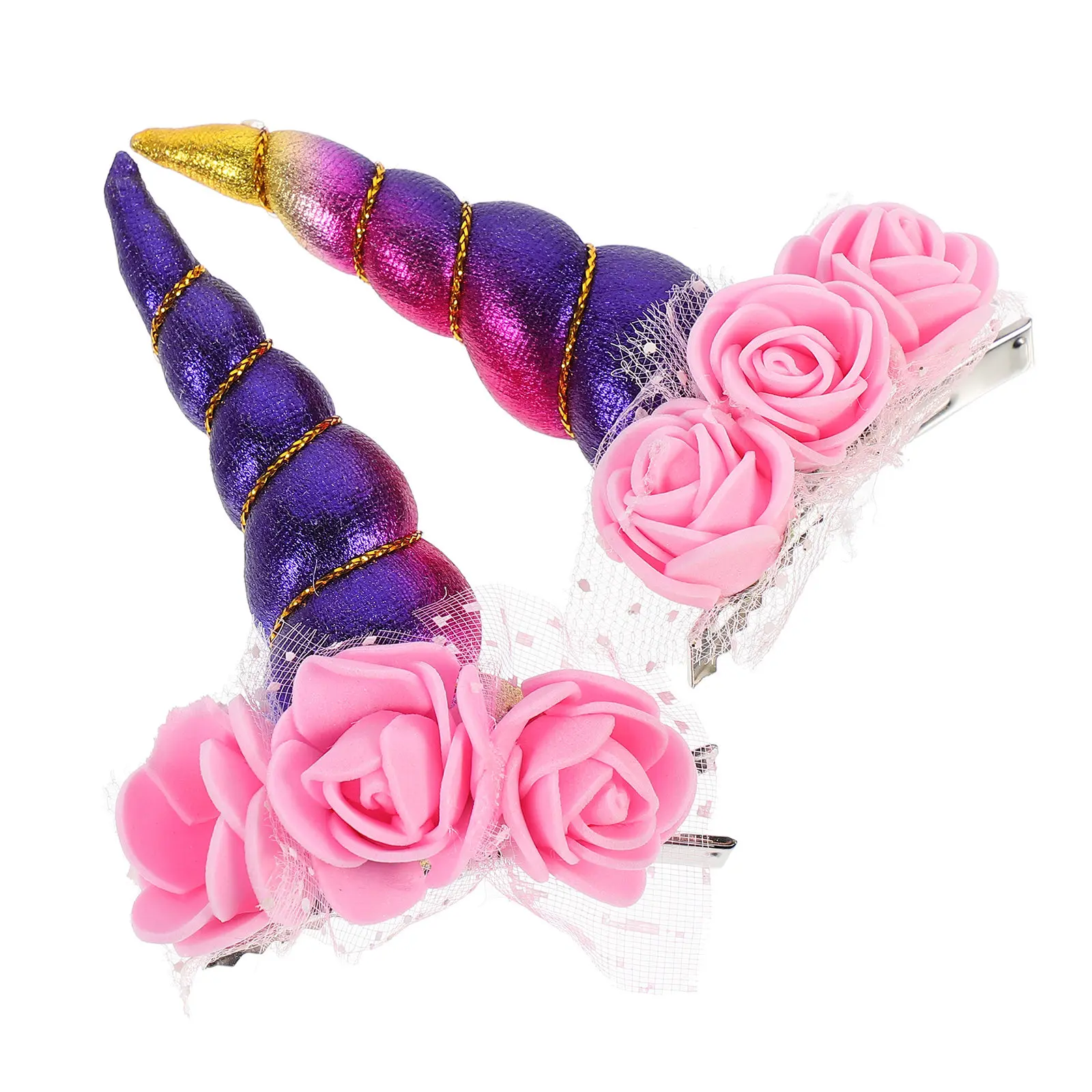 2Pcs Unicorn Horn Hair Clips Shiny Cartoon Hairpins for Kids Birthday Party Halloween Hair Accessories Lovely Gift