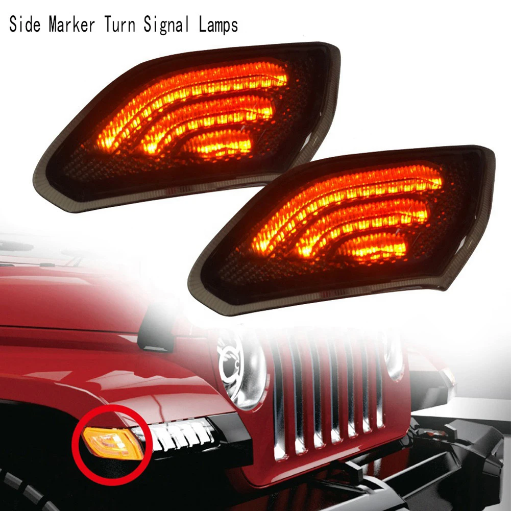 Black LED Turn Light Side Marker Front Fender Turn Signal Lamps for Jeep Wrangler JL Gladiator JT