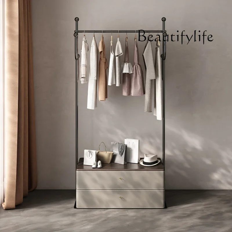 

Solid wood coat rack light luxury high-end multi-function with locker integrated drawer bedroom hanger