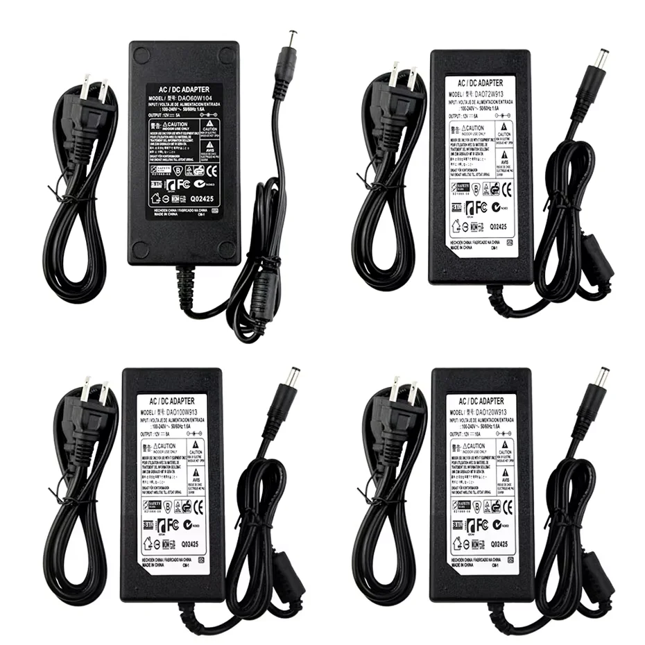 AC110-240V Switch Power Supply Adapter to DC12V 24V 1A-10A with EU US AU UK Plugs for LED Strip Light Charger Converter