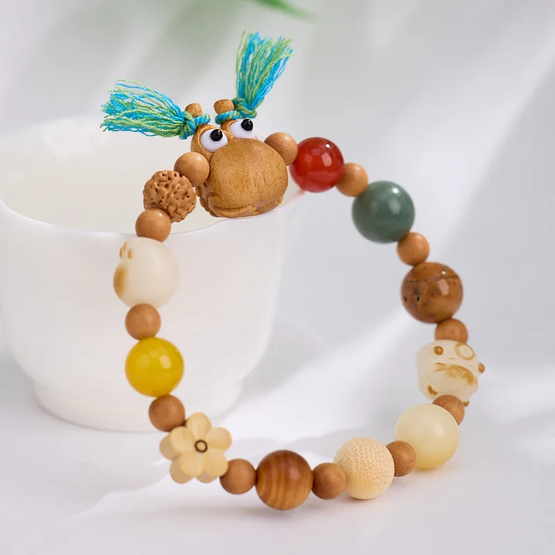 

Ruifan Novelty Animal Head Charm Red/Yellow Agate Jade Bodhi Multi Wood Beads Beaded Strand Women's Bracelets Lucky Bangle 1562