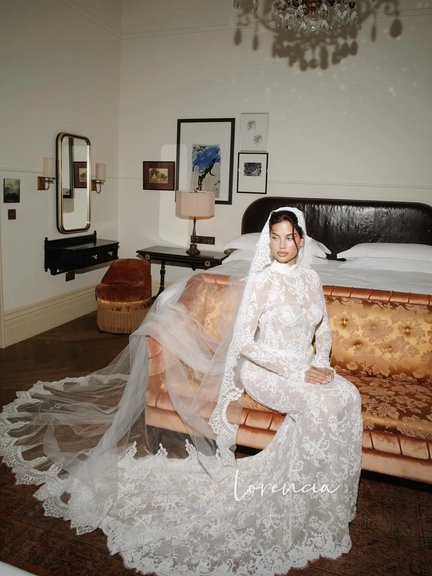 Lorencia Long Sleeves Lace Mermaid Wedding Dresses High Neck Open Back Fitted Bridal Gowns Customized Trumpet Bride Dresses