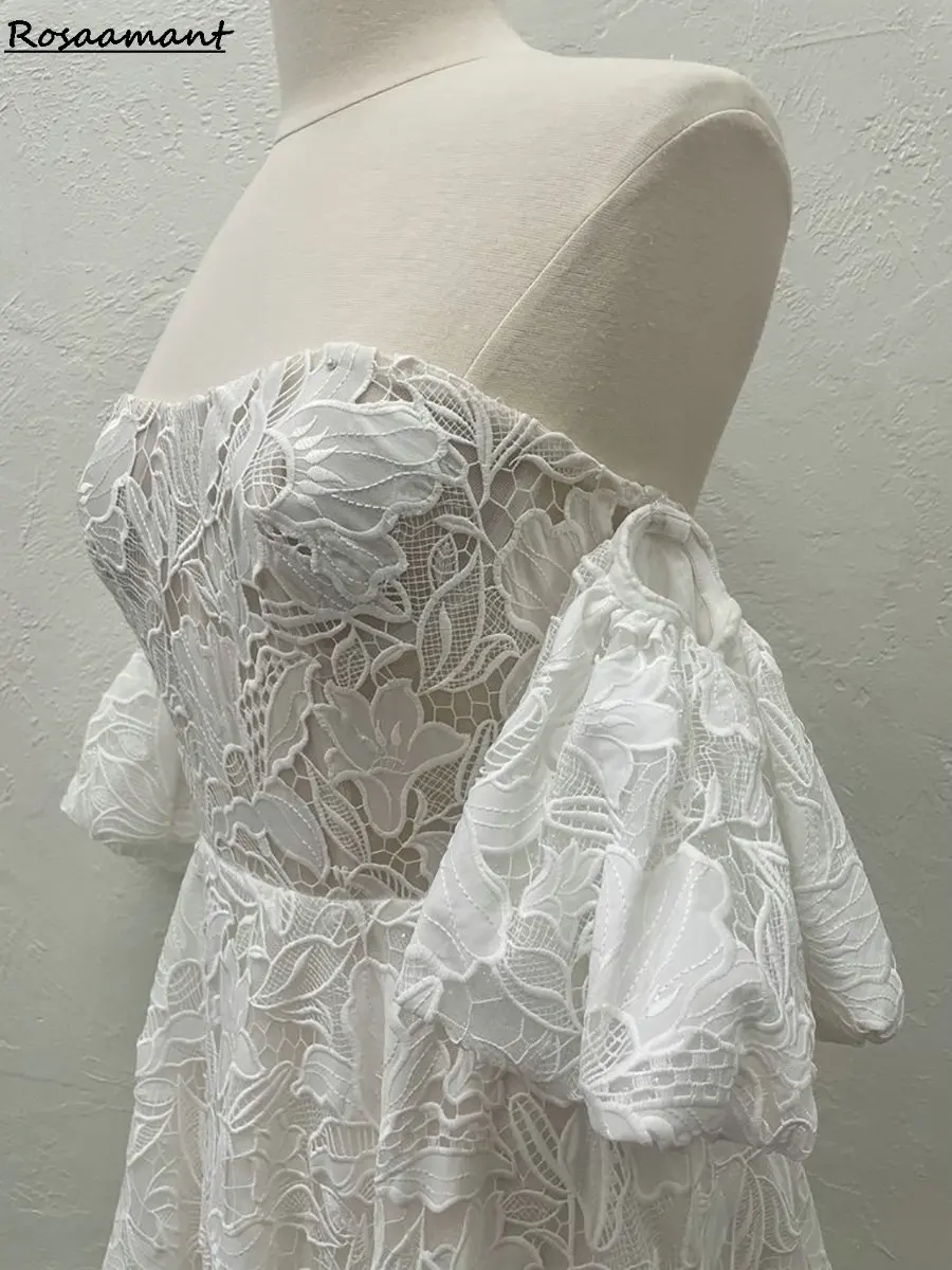 الدانتيل الكامل قبالة الكتف ألف خط فساتين الزفاف الحبيب كم قصير أثواب الزفاف البلد