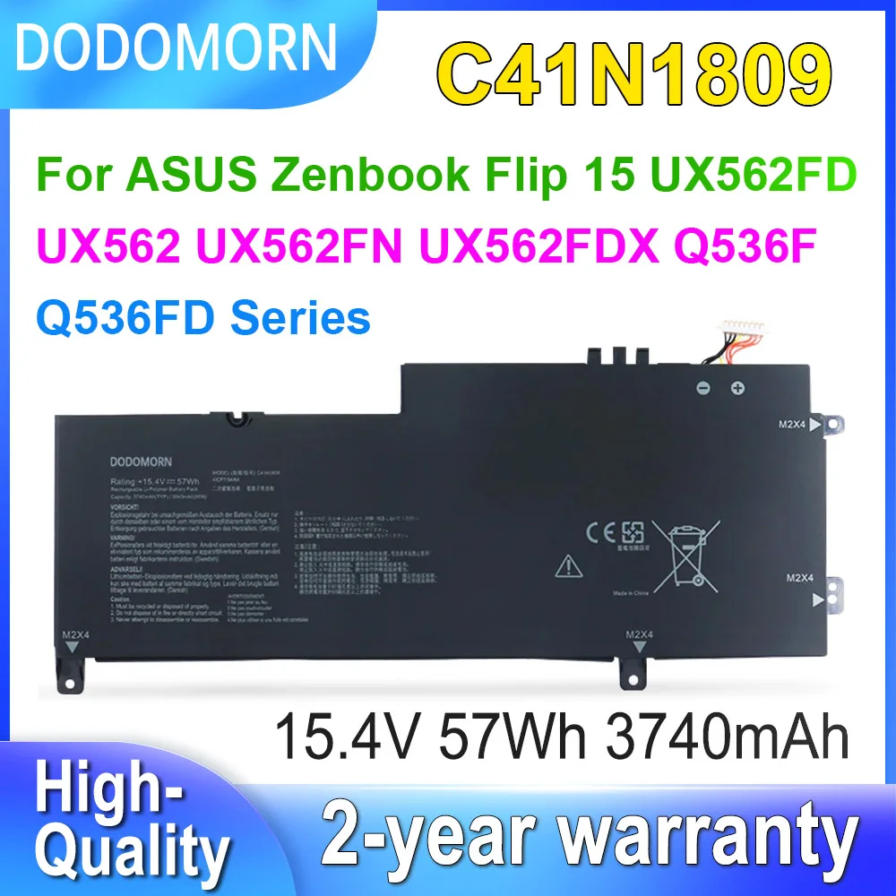 

Аккумулятор DODOMORN C41N1809 для ноутбука ASUS Zenbook Flip 15 UX562FD,UX562 UX562FN UX562FDX Q536F Q536FD, 15,4 в 57Wh 3740 мАч