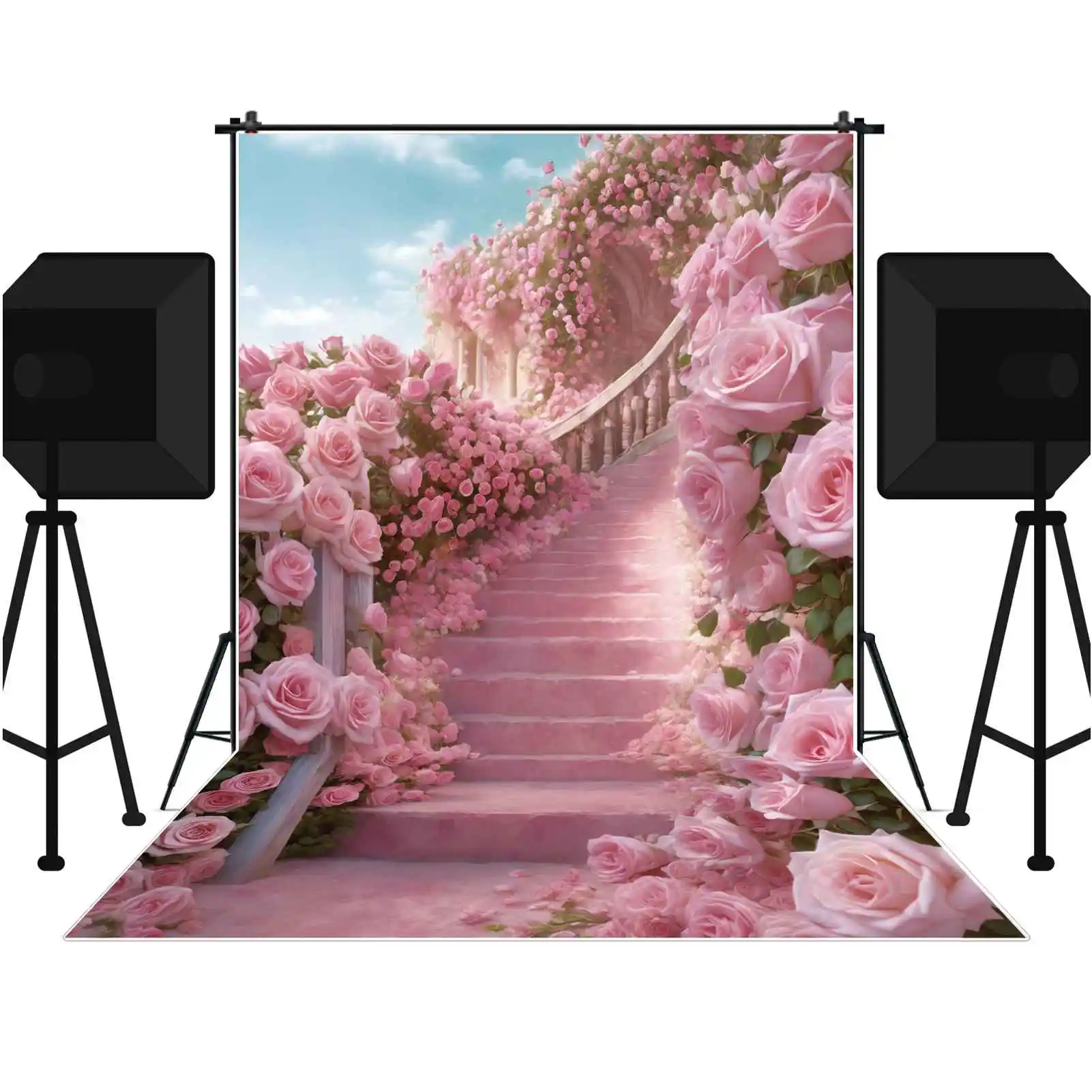 MOON.QG Floral Flowers Backdrop for Photography Photo Frame Wall Door Portrait Background Wedding Birthday Shooting Photobooth