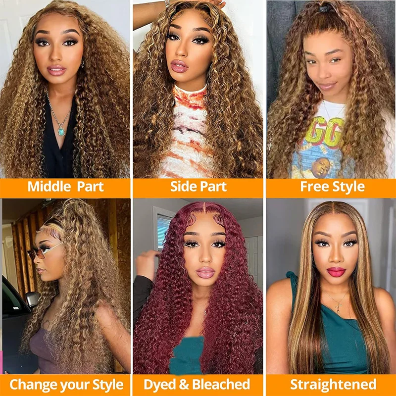 250% densité longue lâche vague profonde perruque miel blond reflets 13x4 dentelle avant perruque P4/27 Ombre mettre en évidence vague profonde Transparent La