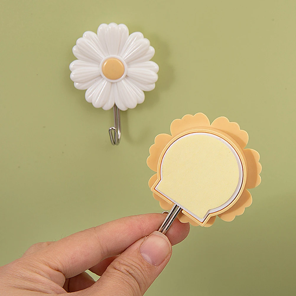 

4pcs Daisy Adhesive Wall Hooks Cute Sticky Hangers for Clothes Keys Hats Bath Towels Kids Room Decor Bathroom Hanger Multi
