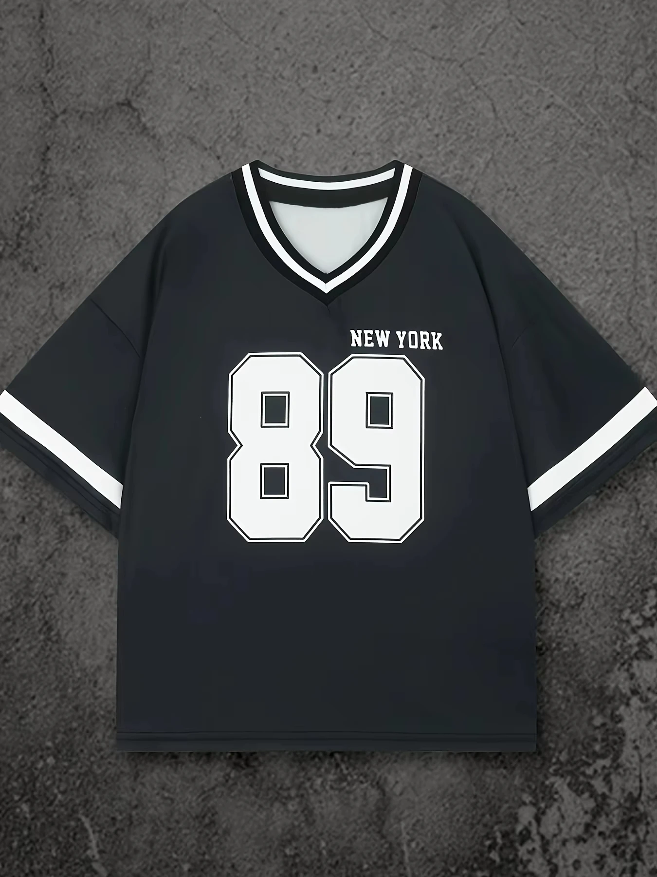 

Women Casual V-neck Baseball T-shirt Black and White Contrast Shirt NEW YORK 89 Pattern Summer Fashion Women's Casual Tops