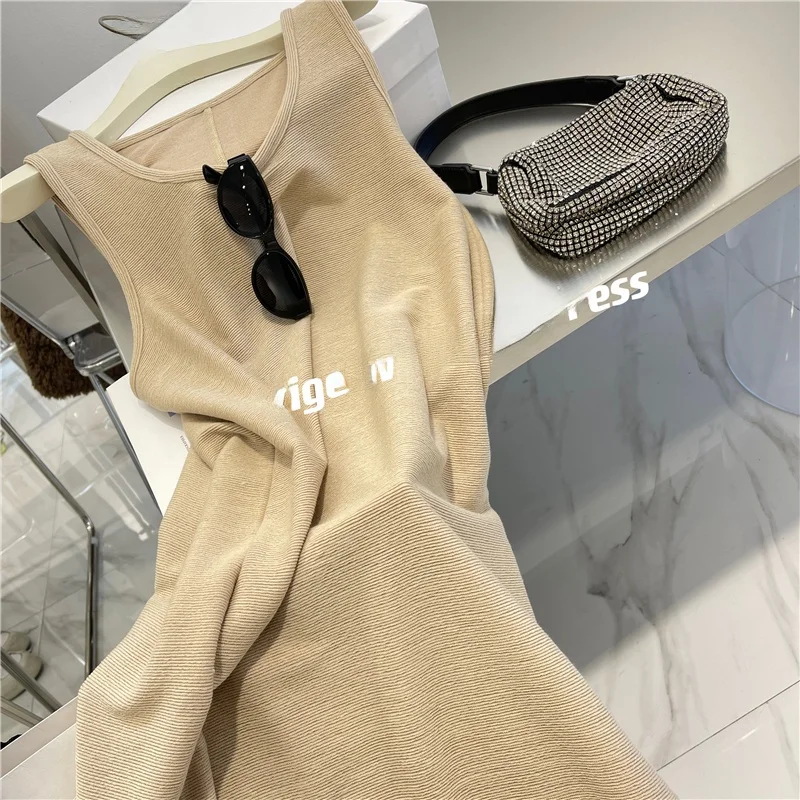 

Свободное платье-жилет с U-образным вырезом и фактурной тканью, женское универсальное драпированное платье миди до колен, стройнящее фигуру, в корейском стиле, весна