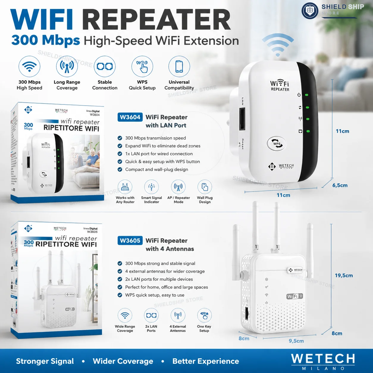 Extenseur WiFi 300 Mbps, répéteur sans fil, amplificateur de signal, amplificateur de portée avec port LAN, configuration WPS facile pour la maison et le bureau
