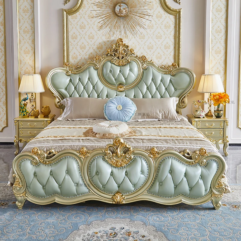 

Customizable European luxury leather double bed 1.8 meters large apartment villa master bedroom bed 1.5 meters