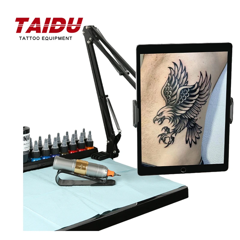 TAIDU Table Mounted Phone Tablet Stand 360°Rotating Iron Tablet Mobile Phone Holder Tattoo Support 5.91-9.06 Inch Tablet Bracket