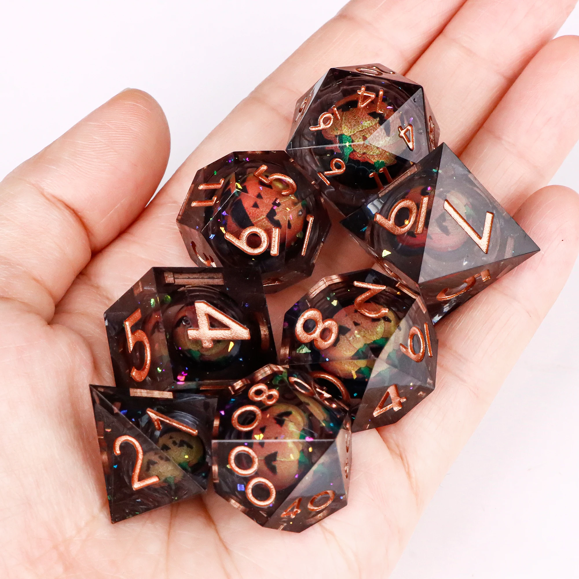 Halloween Pumpkin Dice for DnD, Polyhedral Dice for Dungeon and Dragon, RPG Dice, D&D, Floating Dice, Sharp Edge Dice