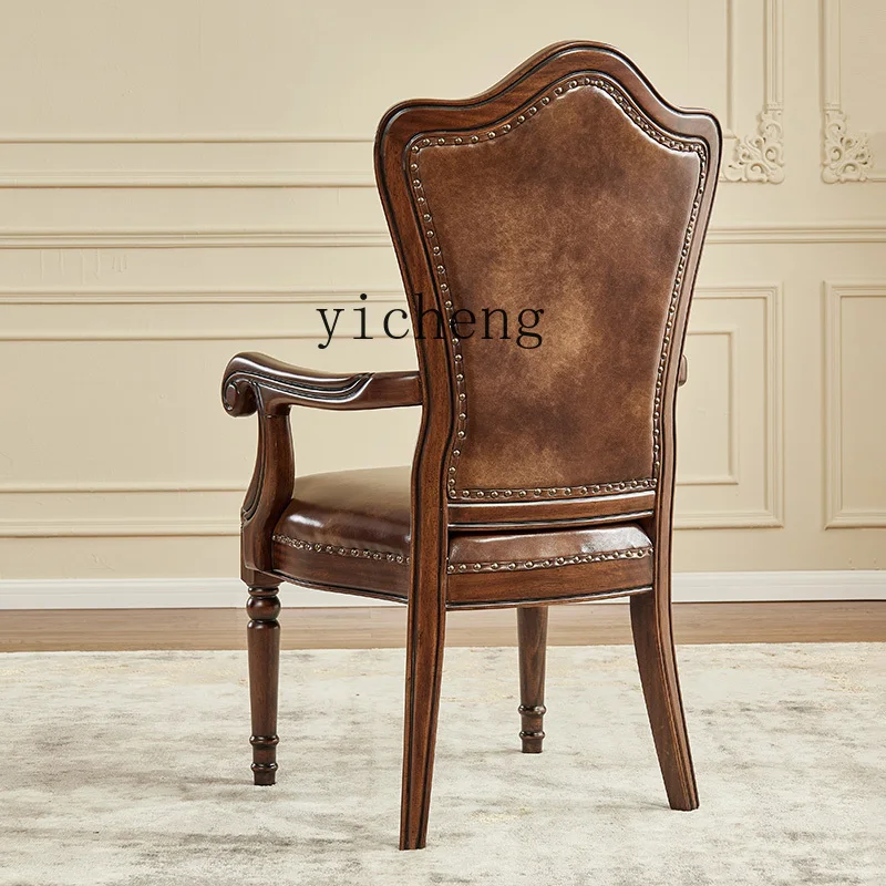 

Black Walnut Leather Office Chair Leather Book Chair All Solid Wood Study Desk Book Chair