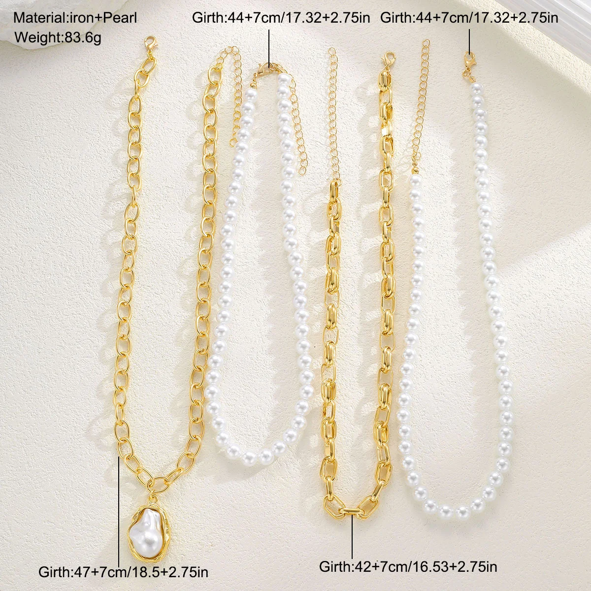 4-teiliges Vintage-Set mit unregelmäßigen Perlenketten für Damen, elegante Luxus-Barock-Perlenanhänger-Halsketten, Urlaubs-Statement-Schmuck, neu – Detail 7