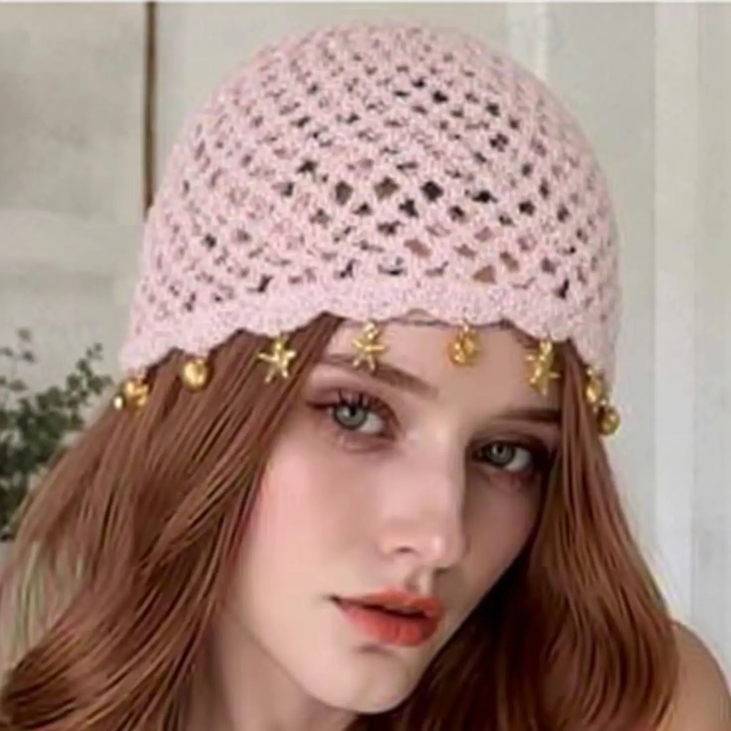 Elegant Pearl Fringe Knitted Pull-on Hat for Women, Retro Stylish Headwrap, Soft Warm Cap for Autumn Winter Daily Party Wear