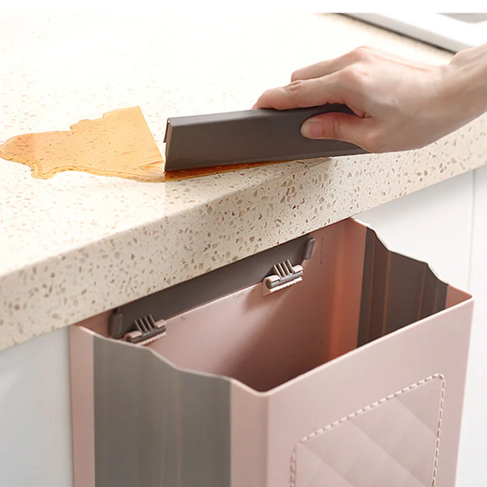 

1pc Household Folding Hanging Cupboard Door Ultra-thin Multifunctional Trash Can Plus Size Kitchen Trash Can Hanging Type