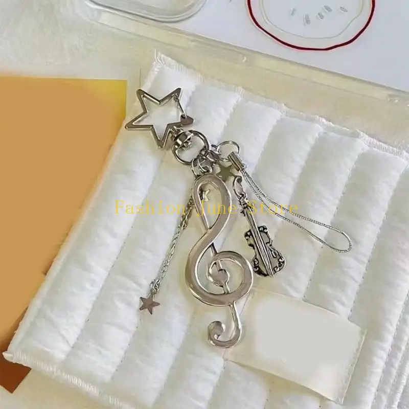 N5KA Music Note Bag Charm Keychain Silver Tone Accent for Daily Carry