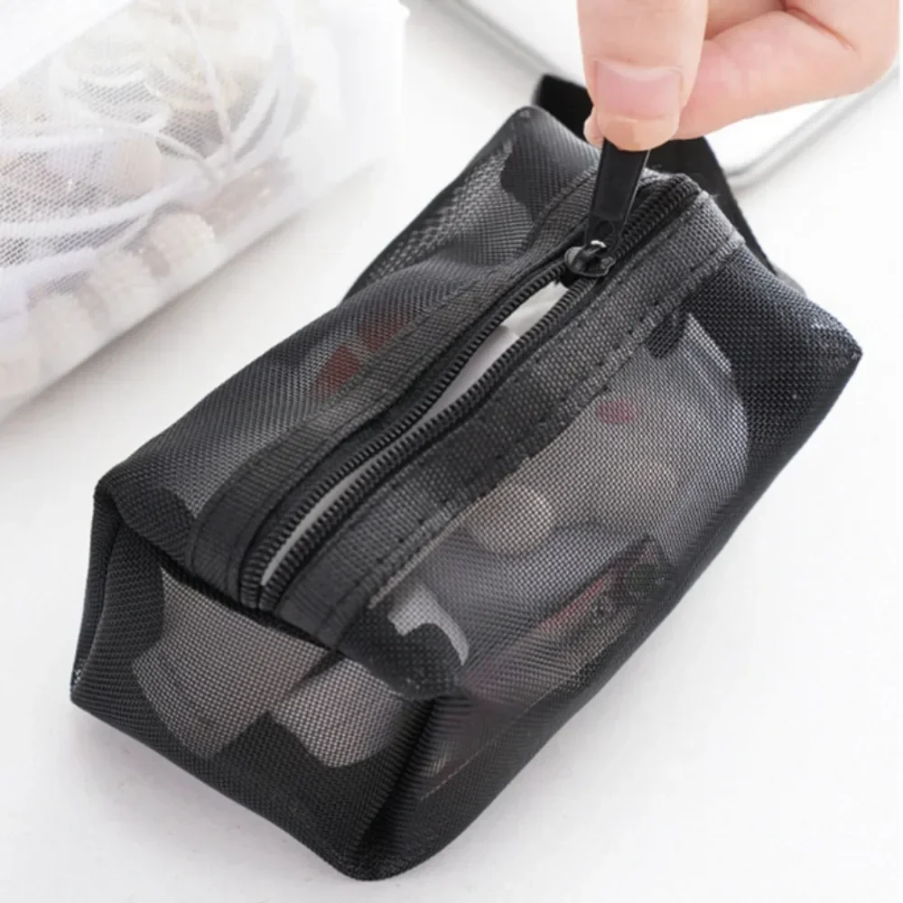 New Transparent Bag Mini Zipper Portable Square Nylon Mesh Coin Purse Large Capacity Key Earphone Organizer Pouch Card Bag