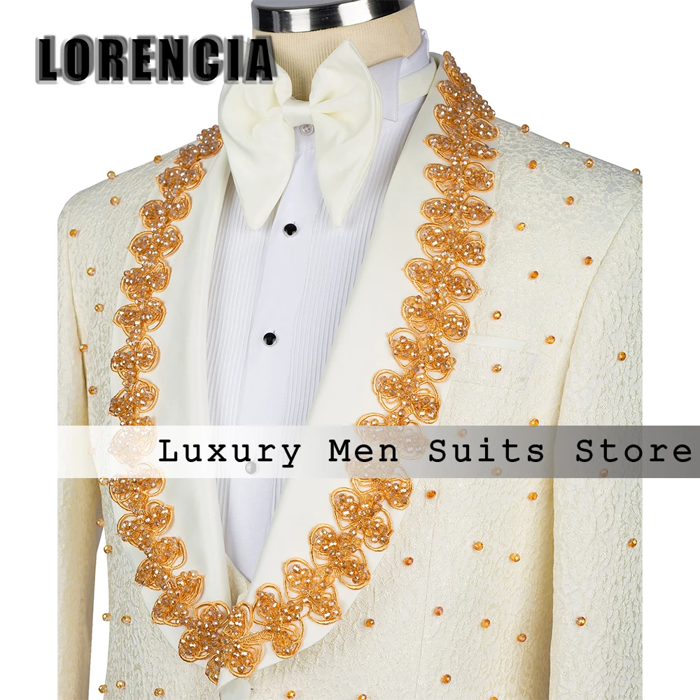 Leisure 2 Pieces Beading Suits for Men Jacquard Single Breasted Dinner Party Outfits Customized Blazer jaqueta masculina couro