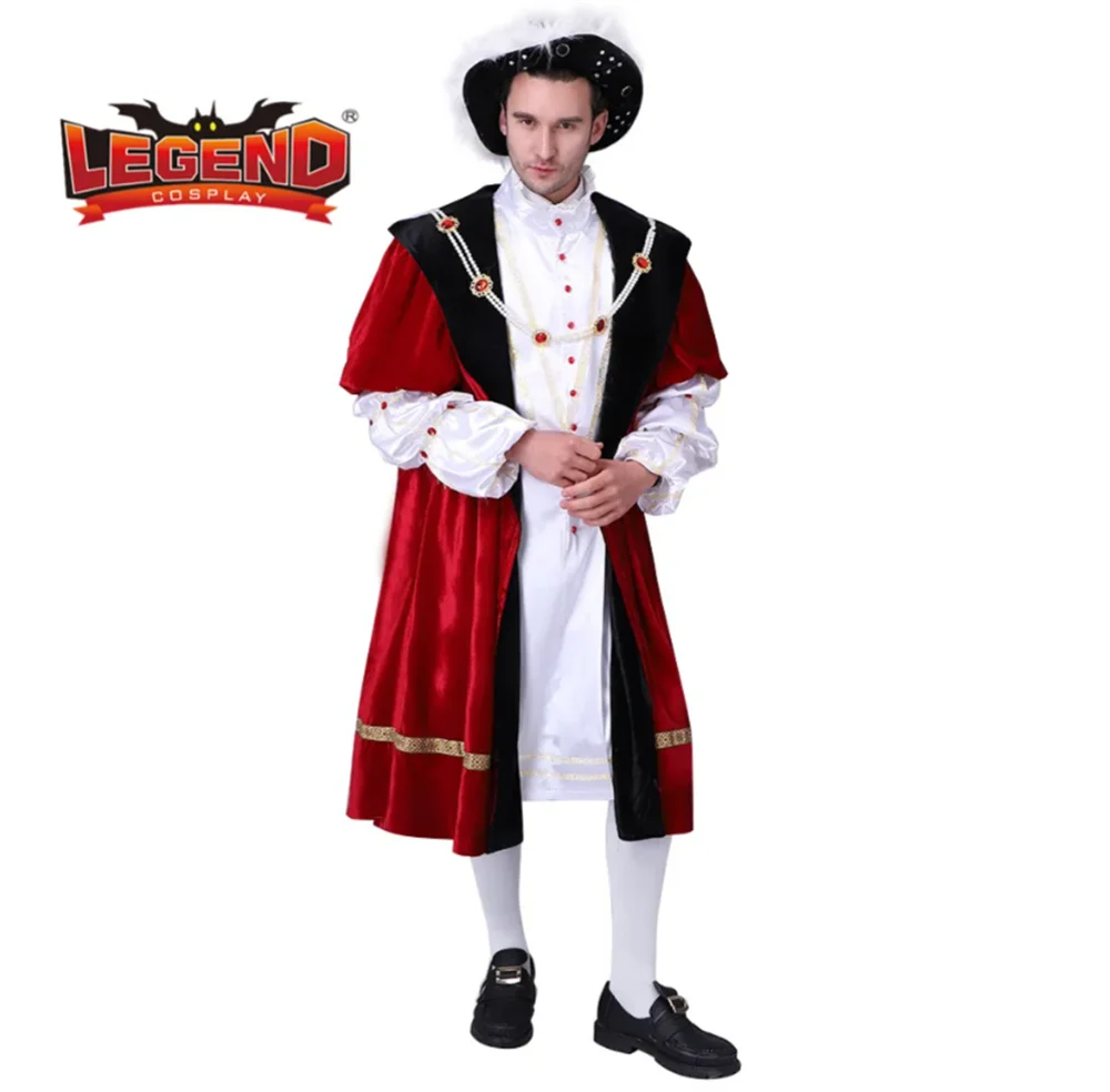 Medieval Tudor Renaissance Men Elizabethan Costume Historical Tudor Royal King Henry Costume Knight Lord Outfit Robe Cape Hat