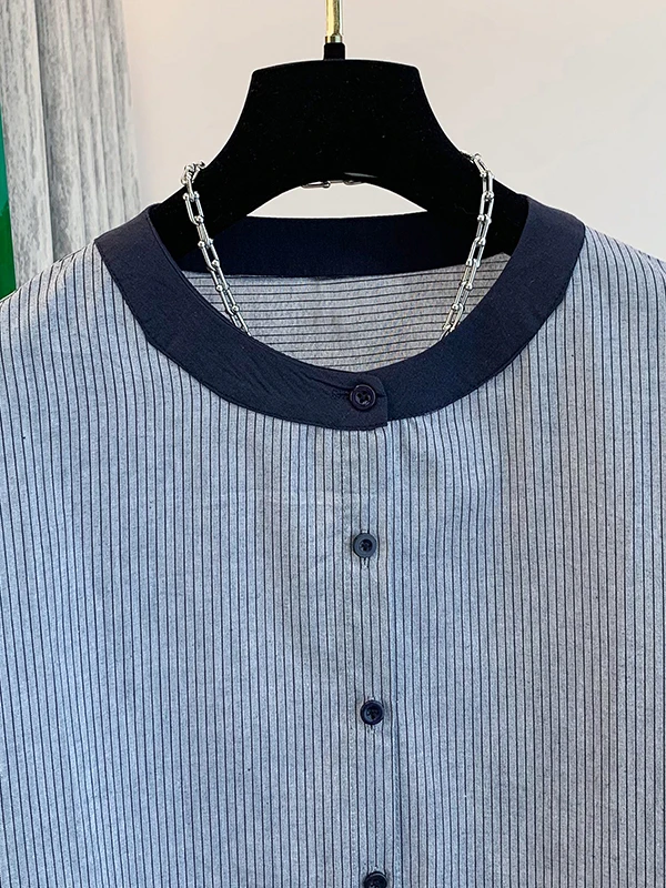 Ele Loose ort Sve Bubble Sve irt para mujer con adorno de oreja de madera Color Blo Top a rayas Agradable para la piel Transpirable