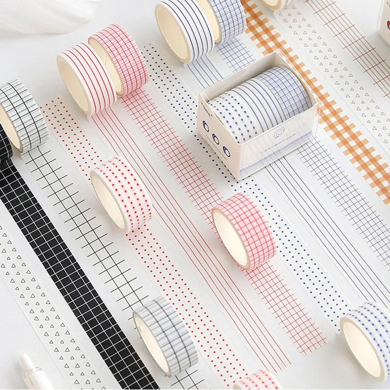 Chihiro Time Hand Account Washi Tape Set Kawaii Base Solid Color Lattice Border Sticker Masking Tape DIY Diary Album Planners