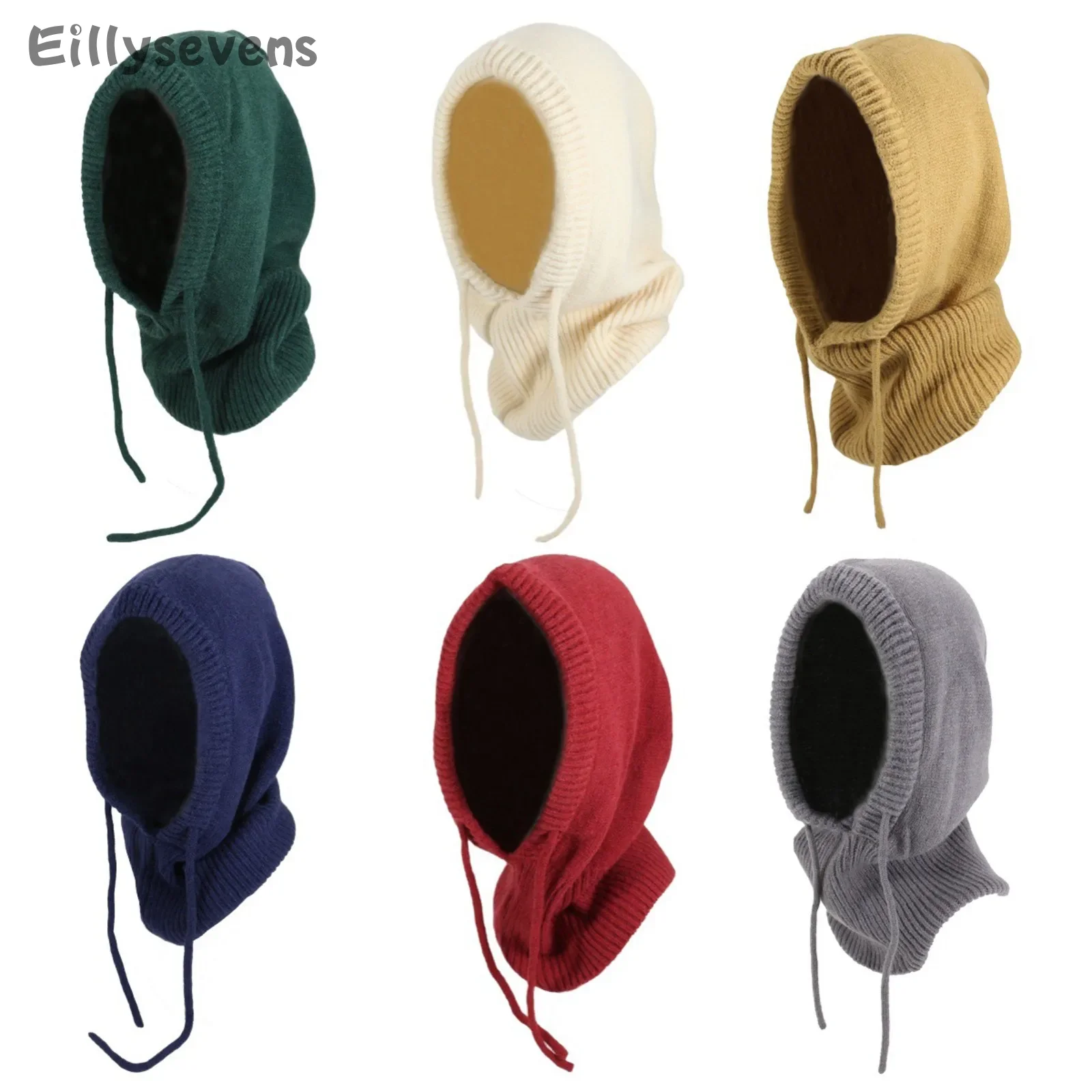 Unisex Knitting Drawstring Extended Version Cap Winter Outdoor Windproof Warm Hat Soft Large Head Circumference Balaclavas Hat