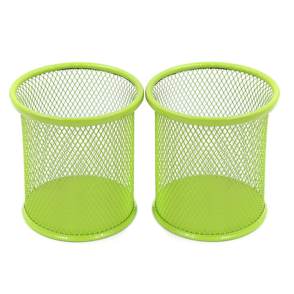 

2pcs 3.5 Inch Round Mesh Pencil Holder Desktop Organizer For Office Supplies Metal Pencil Cup Tall Scissors Ruler Storage