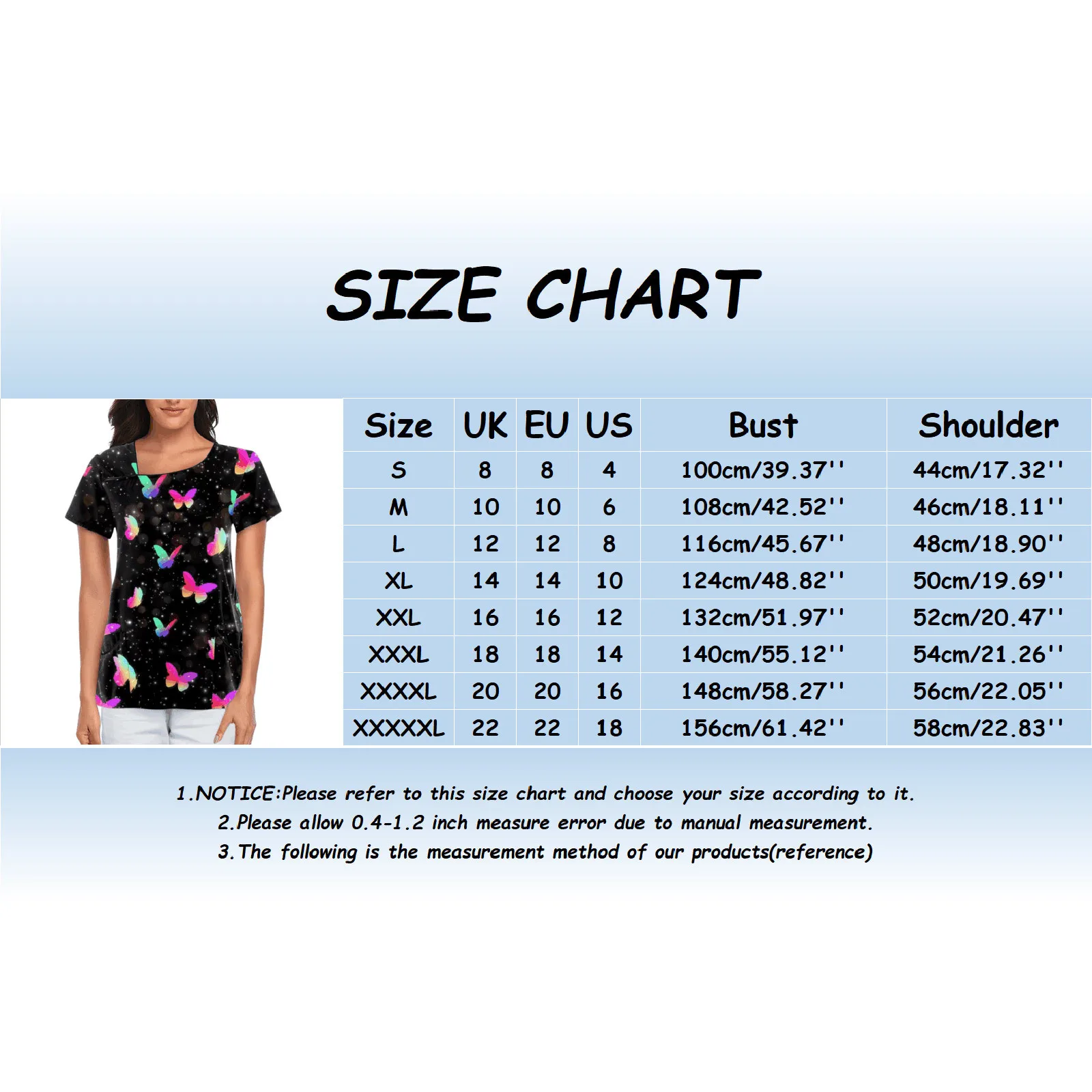 Nurse Uniform Scrubs Tops Womens Butterfly Print Short Sleeve Pocket Overalls Uniforms Nursing Workwear Workers Tunic Scrubs Top