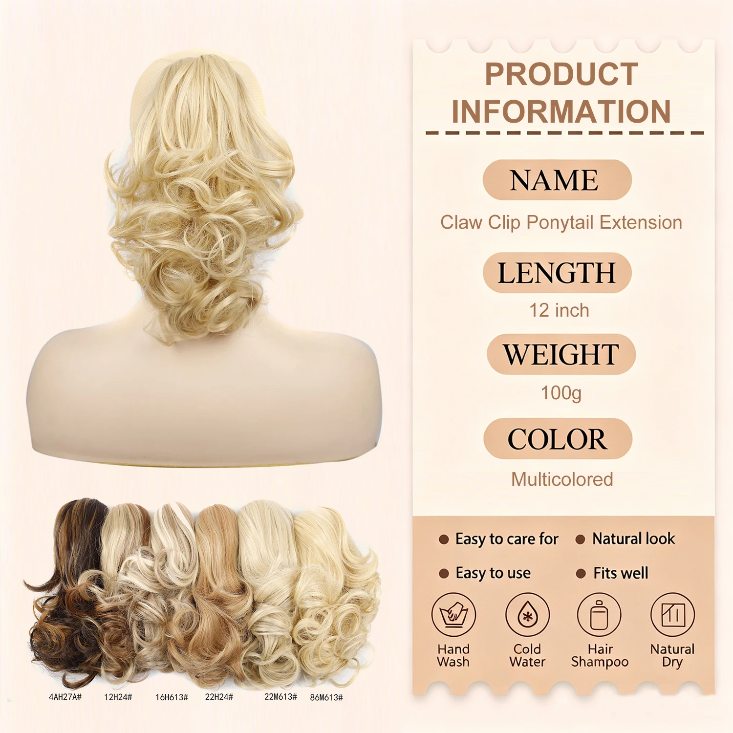 Ponytails Extensions 12 Inch Claw Clip in Ponytail Short Curly Ponytails Extensions for Women Wavy Curly Synthetic Hairpieces
